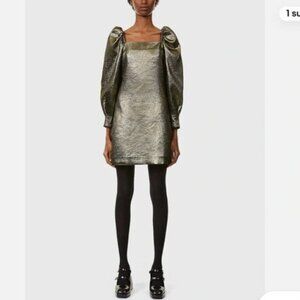 Sandro Julie Metallic Puffed Sleeve Woven Mini Dress 40